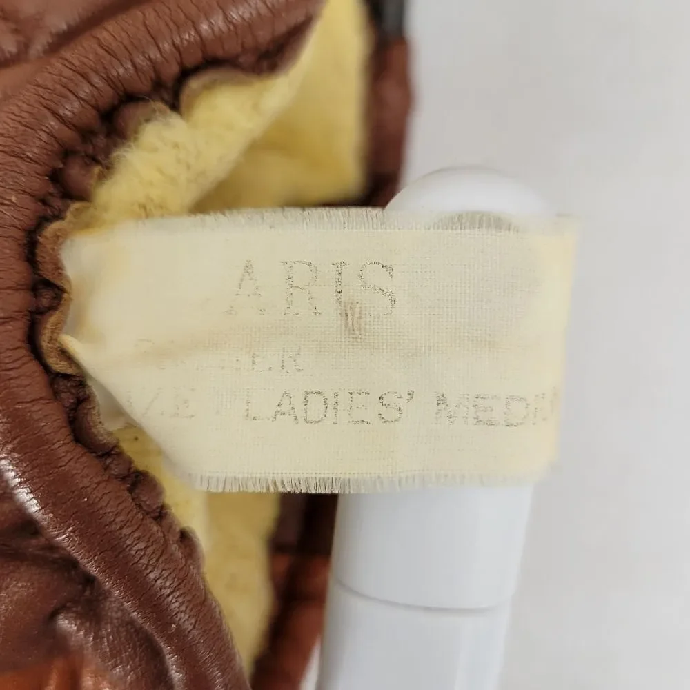 Aris Ski Gloves Vintage Brown Leather Lined Women's Medium